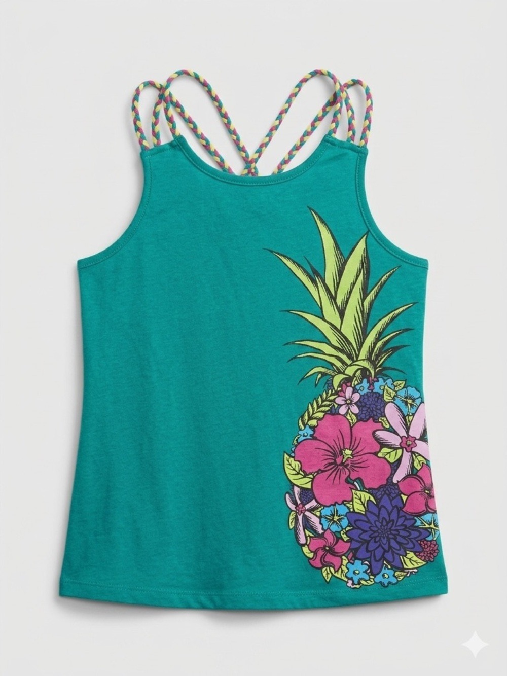 Appaman Teal Tank Top with Multicolor Pineapple Graphic